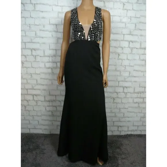 $458 X by NBD Black Beaded Silver Sequin Blanka Dress Cutout X Back XS NWT - Picture 4 of 12